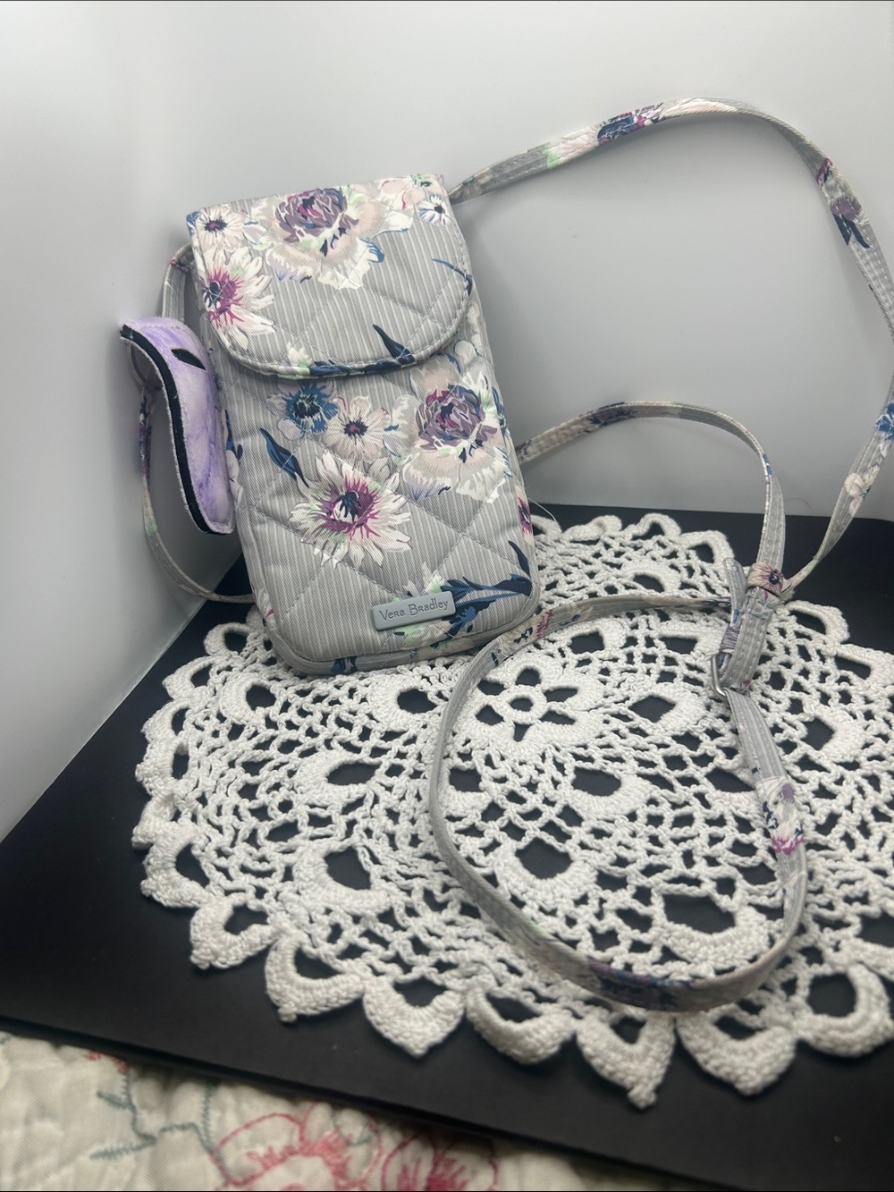 Vera Bradley Light Lavender Floral Quilted Crossbody Phone Pouch